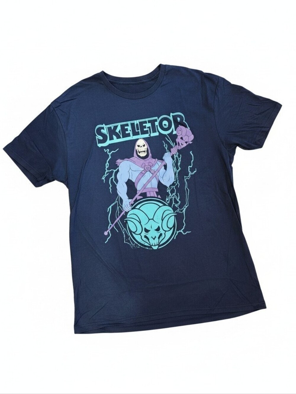 Skeletor Graphic Men's Tee in Navy with Teal & Lavender Print, Size XL, New